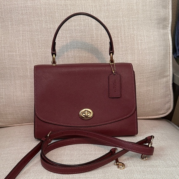 Burgundy Coach Tilly Top Handle Leather Satchel F76618 - Picture 1 of 12
